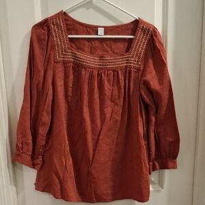 Old Navy Women's Terracotta Blouse with Square Neckline Size L